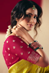 Yellow Bemberg Viscose Woven Saree