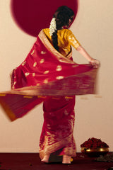 Red Bemberg Viscose Woven Saree