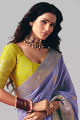 Light Lavender Bemberg Viscose Woven Saree