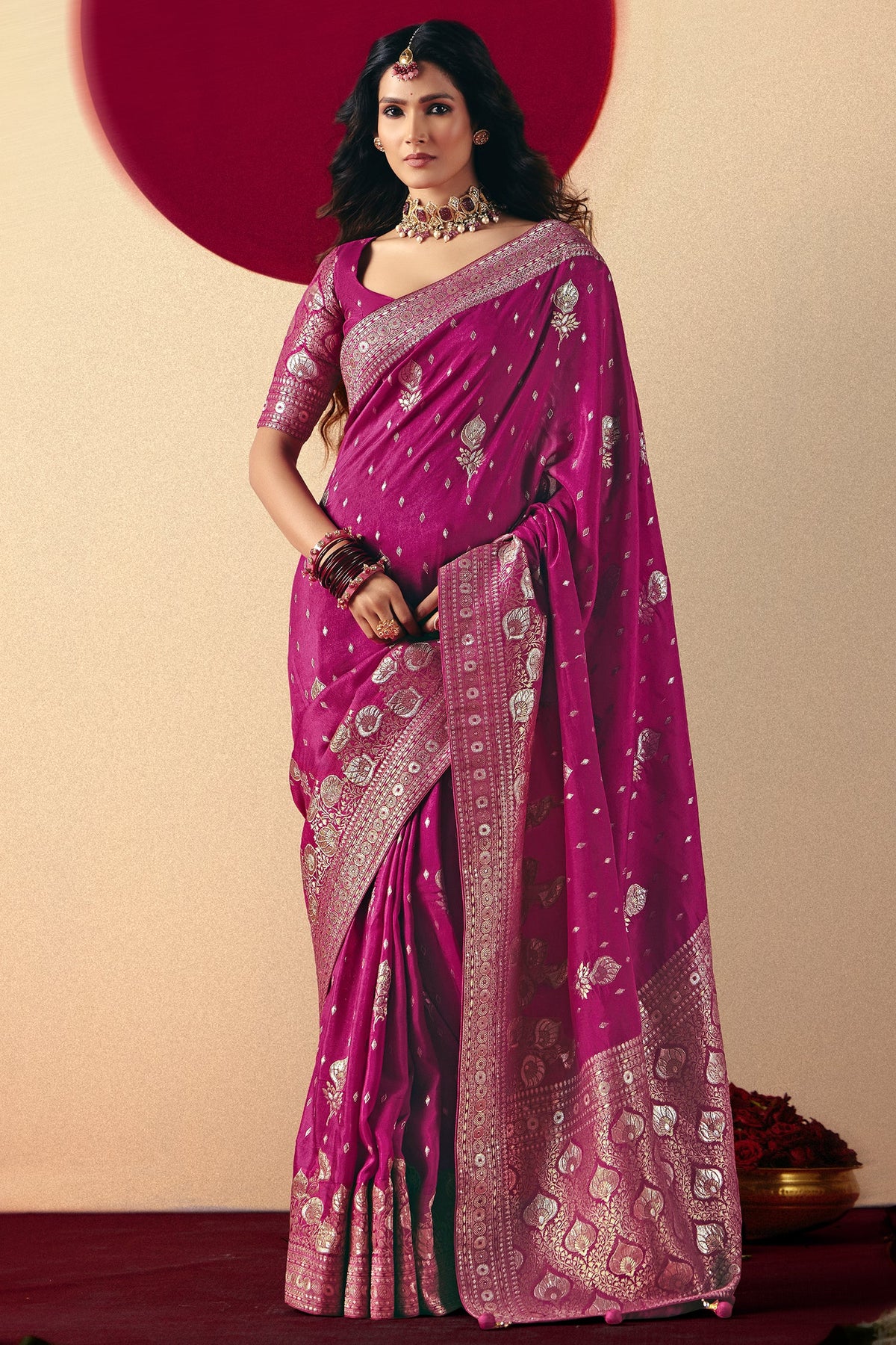 Purple Bemberg Viscose Woven Saree