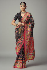 Black Art Silk Printed Saree