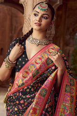 Black Art Silk Printed Saree