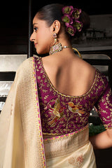 Cream Viscose Silk Woven Saree