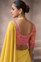 Yellow Cotton Viscose Printed Saree