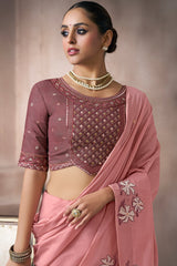 Pink Cotton Viscose Printed Saree