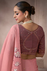 Pink Cotton Viscose Printed Saree