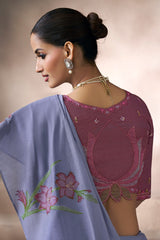 Blue Cotton Viscose Printed Saree