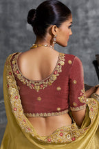 Yellow Tissue Silk Saree with Embroidery Work - yellow silk saree embroidery