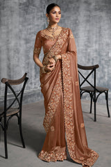 Brown Tissue Silk Saree with Embroidery Work