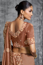 Brown Tissue Silk Saree with Embroidery Work - brown silk saree embroidery
