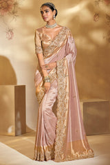 Light Pink Silk Saree with Contrast Border