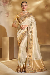 Cream Silk Saree with Contrast Border