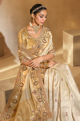 Cream Silk Saree with Contrast Border