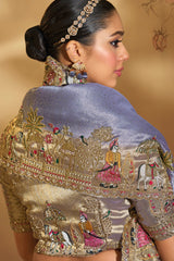 Steel Blue Silk Heavy Worked Saree