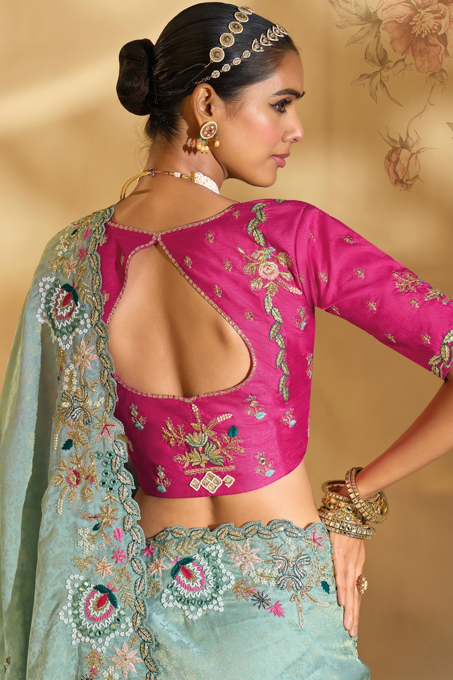 Light Green Silk Heavy Worked Saree - green silk saree