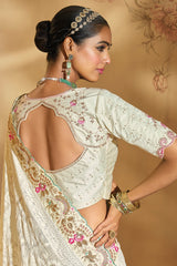 Off White Georgette Heavy Worked Saree