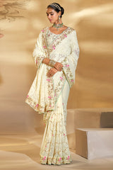 Off White Georgette Heavy Worked Saree