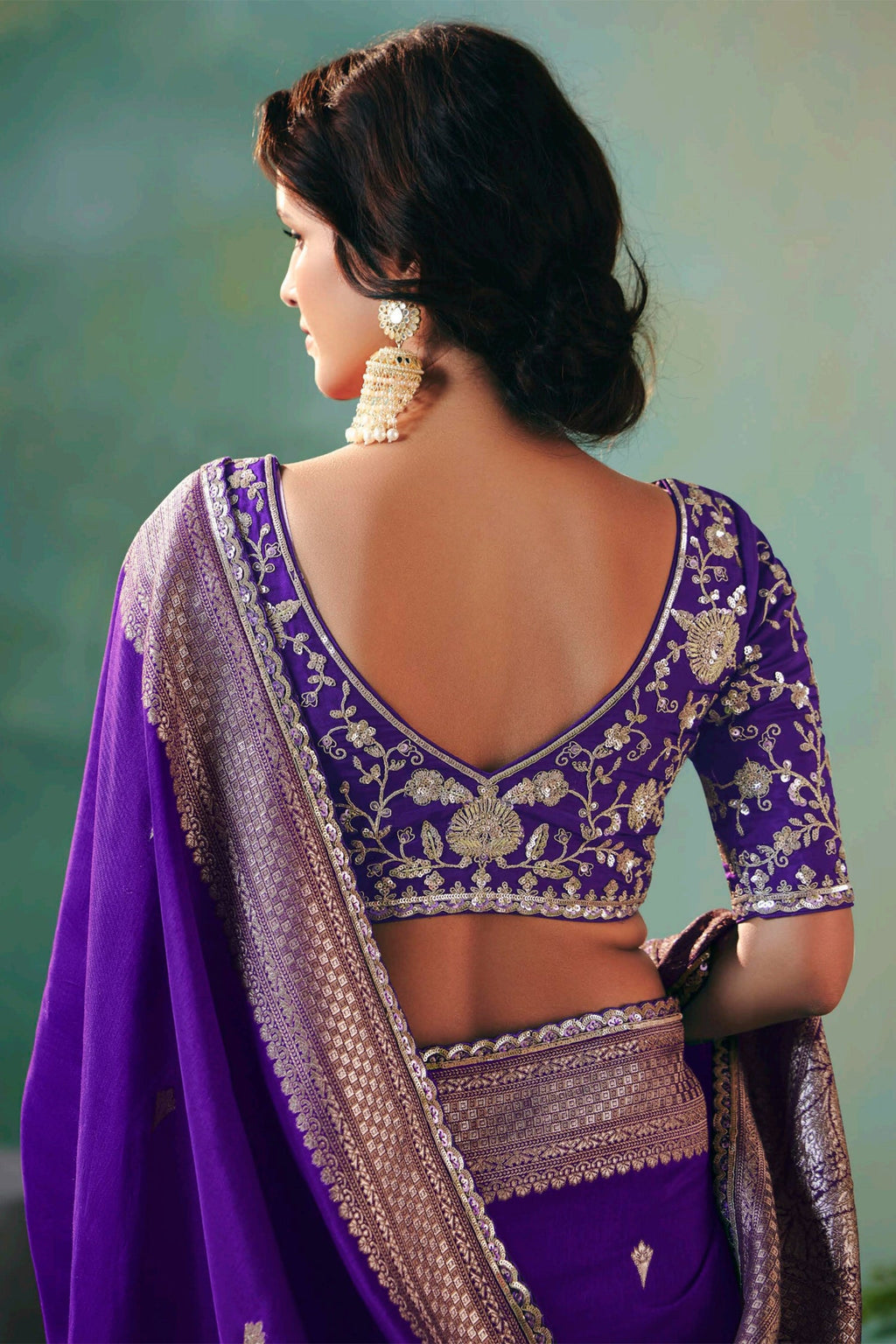 Dark Purple Silk Viscose Saree with Weaving - purple silk saree