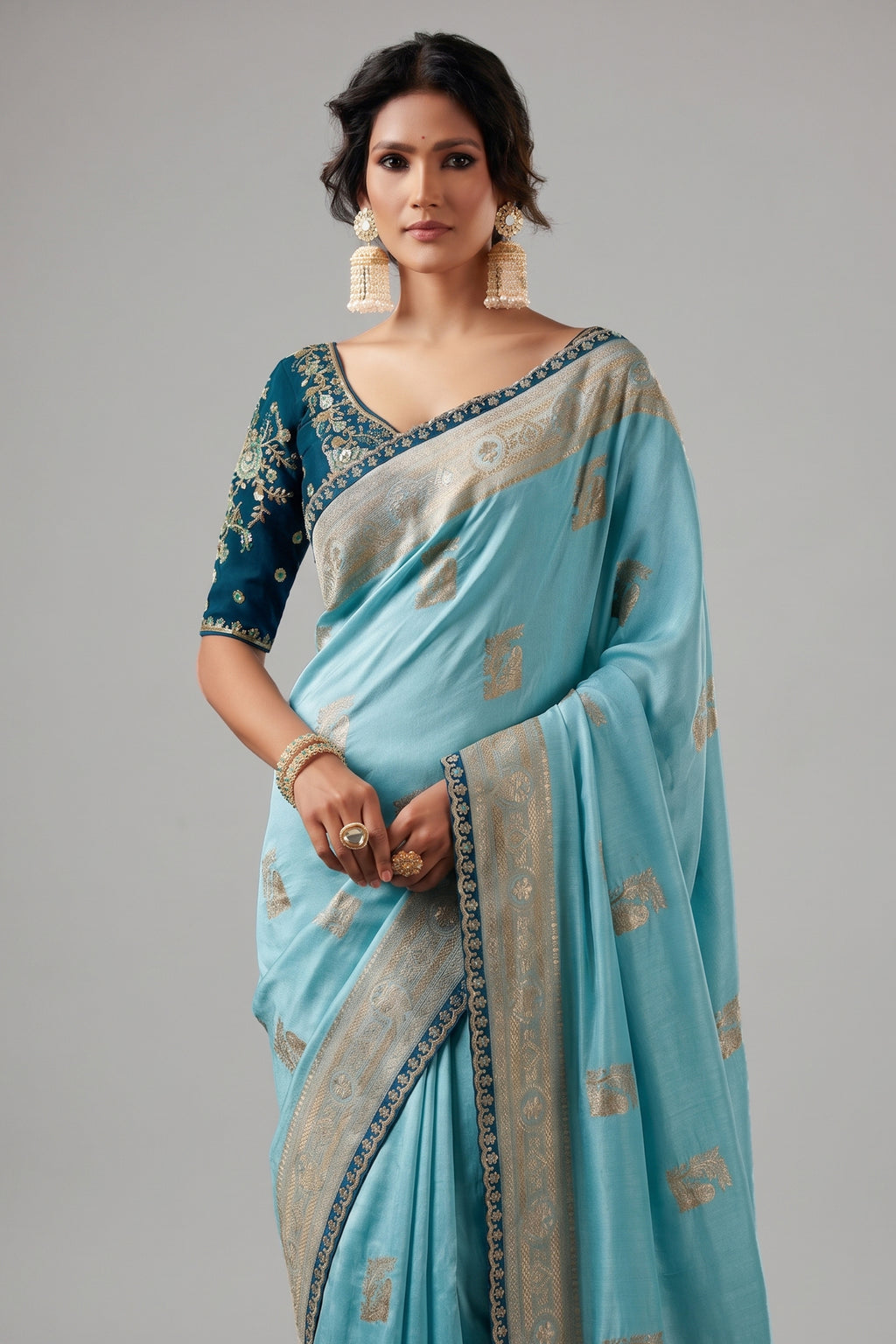 Light Blue Silk Viscose Saree with Weaving
