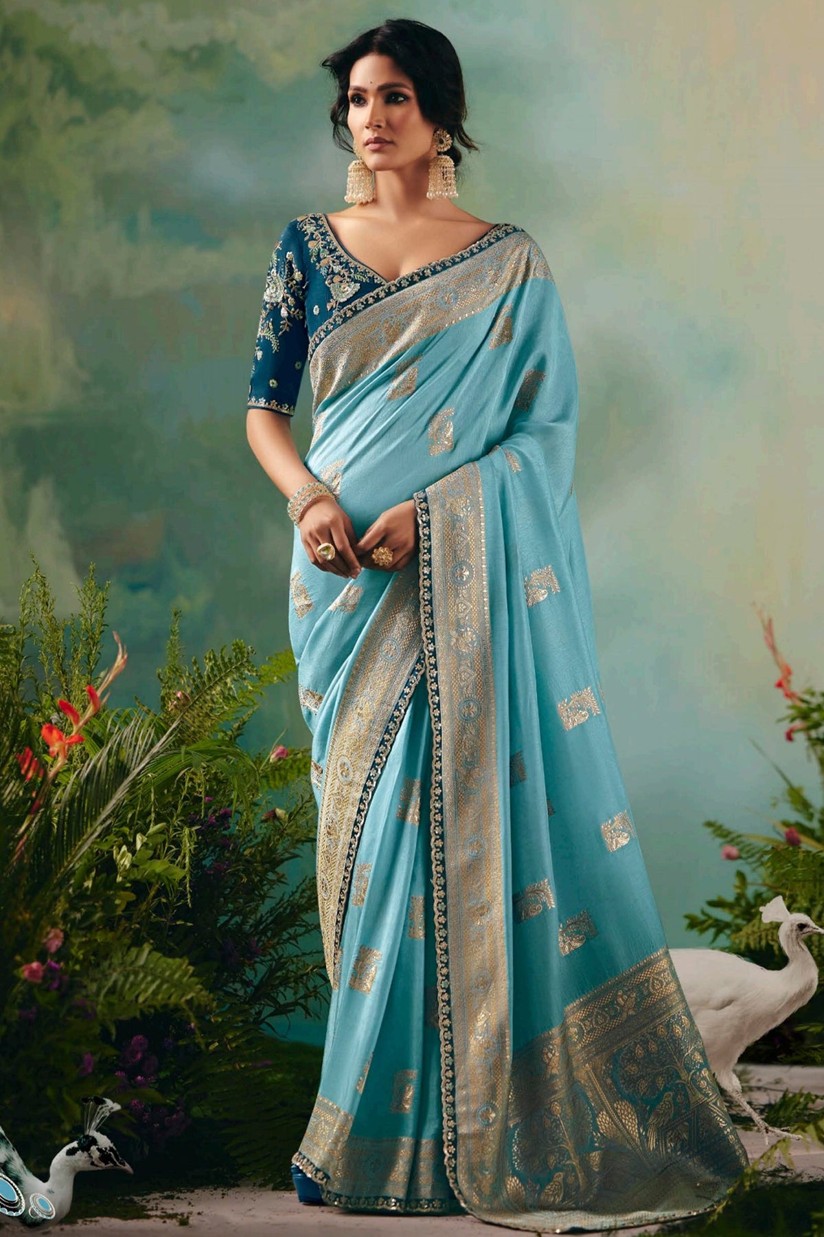 Light Blue Silk Viscose Saree with Weaving