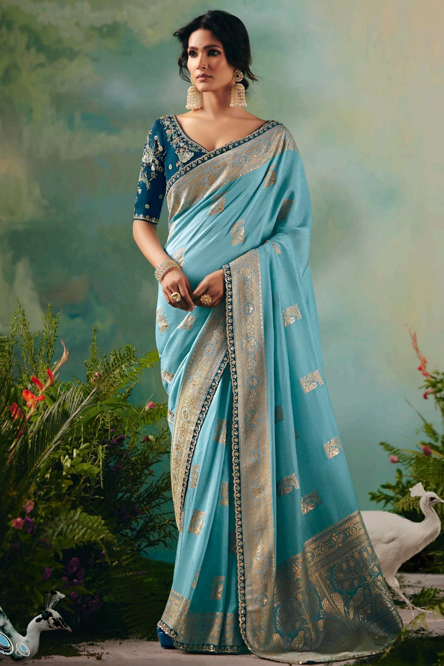 Light Blue Silk Viscose Saree with Weaving