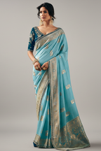 Light Blue Silk Viscose Saree with Weaving