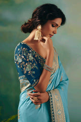 Light Blue Silk Viscose Saree with Weaving