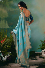 Light Blue Silk Viscose Saree with Weaving