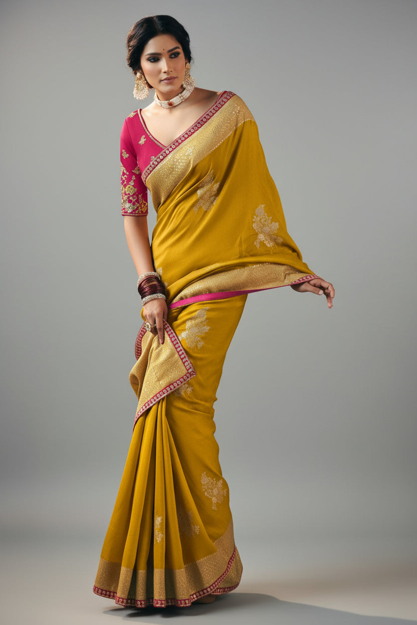 Mustard Silk Viscose Saree with Weaving
