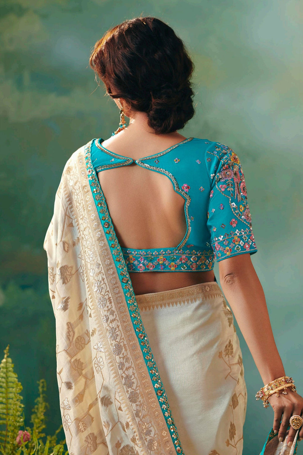 Pearl White Silk Viscose Saree with Weaving - white silk saree
