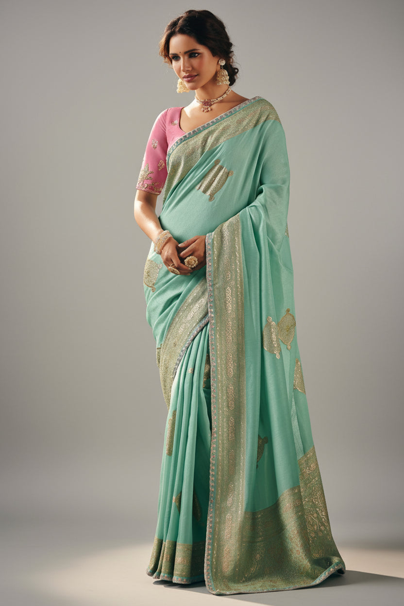 Blue Silk Viscose Saree with Weaving