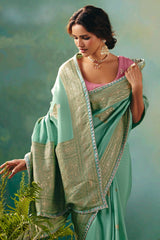 Blue Silk Viscose Saree with Weaving