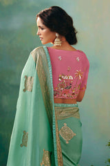 Blue Silk Viscose Saree with Weaving