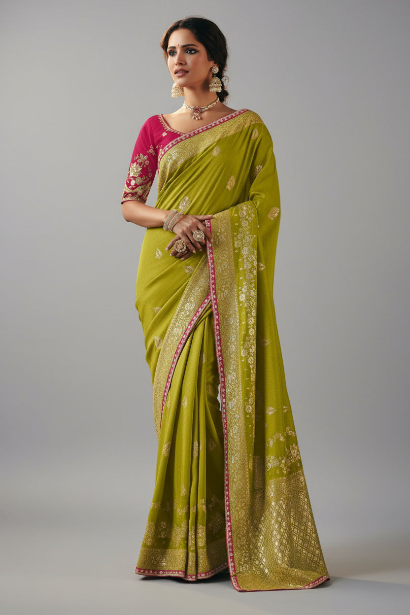 Olive Green Silk Viscose Saree with Weaving