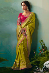 Olive Green Silk Viscose Saree with Weaving