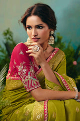 Olive Green Silk Viscose Saree with Weaving