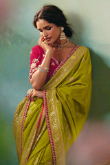 Olive Green Silk Viscose Saree with Weaving
