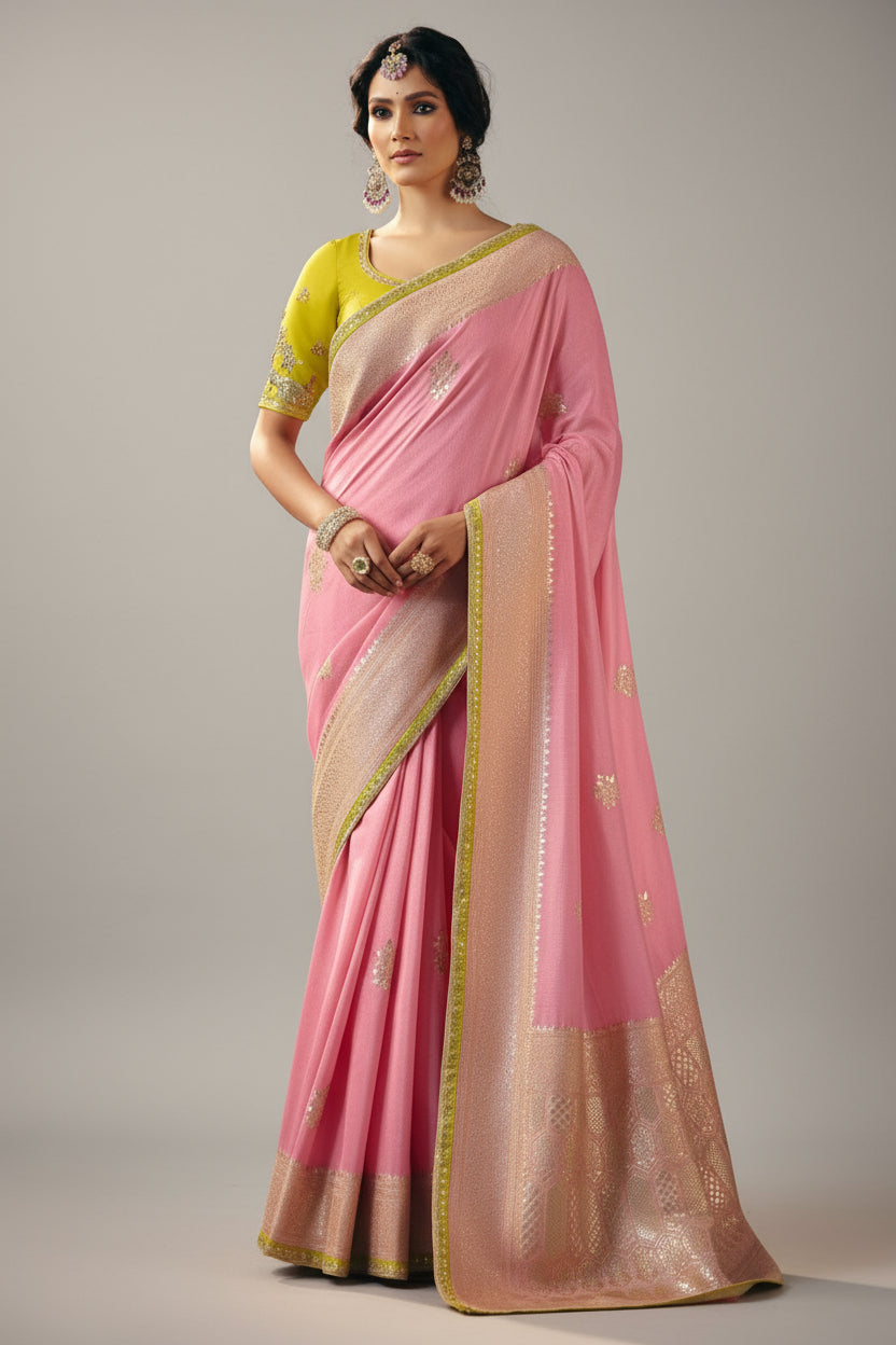 Light Pink Silk Viscose Saree with Weaving