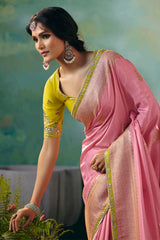 Light Pink Silk Viscose Saree with Weaving