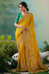 Yellow Silk Viscose Saree with Weaving