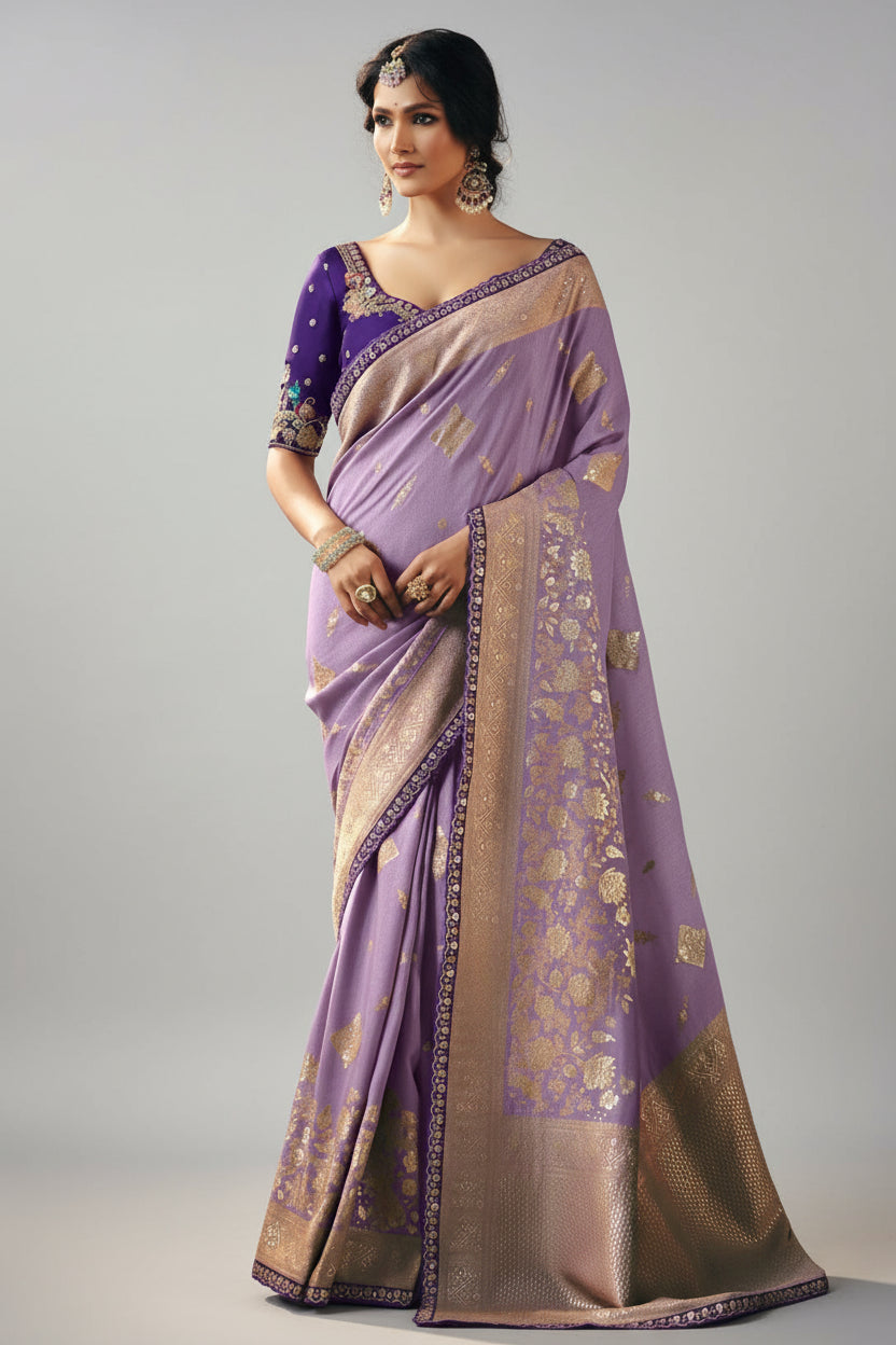 Light Purple Silk Viscose Saree with Weaving