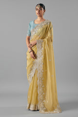 Mellow Yellow Glass Tissue Organza Saree with Sequin Beaded Motif