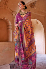 Mustard Art Silk Printed Saree with Paisley Motifs
