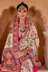 Cream Art Silk Printed Saree with Paisley Motifs