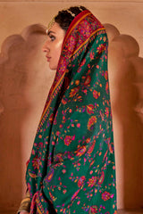 Dark Green Art Silk Printed Saree with Paisley Motifs