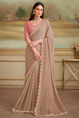Beige and Golden Shaded Georgette Saree with Sequin Embellished Scallop Border