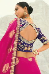 Dark Pink Viscose Woven Butta Saree with Embroidery Border