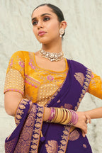 Dark Purple Viscose Woven Saree with Embroidery Border - purple viscose saree embroidery