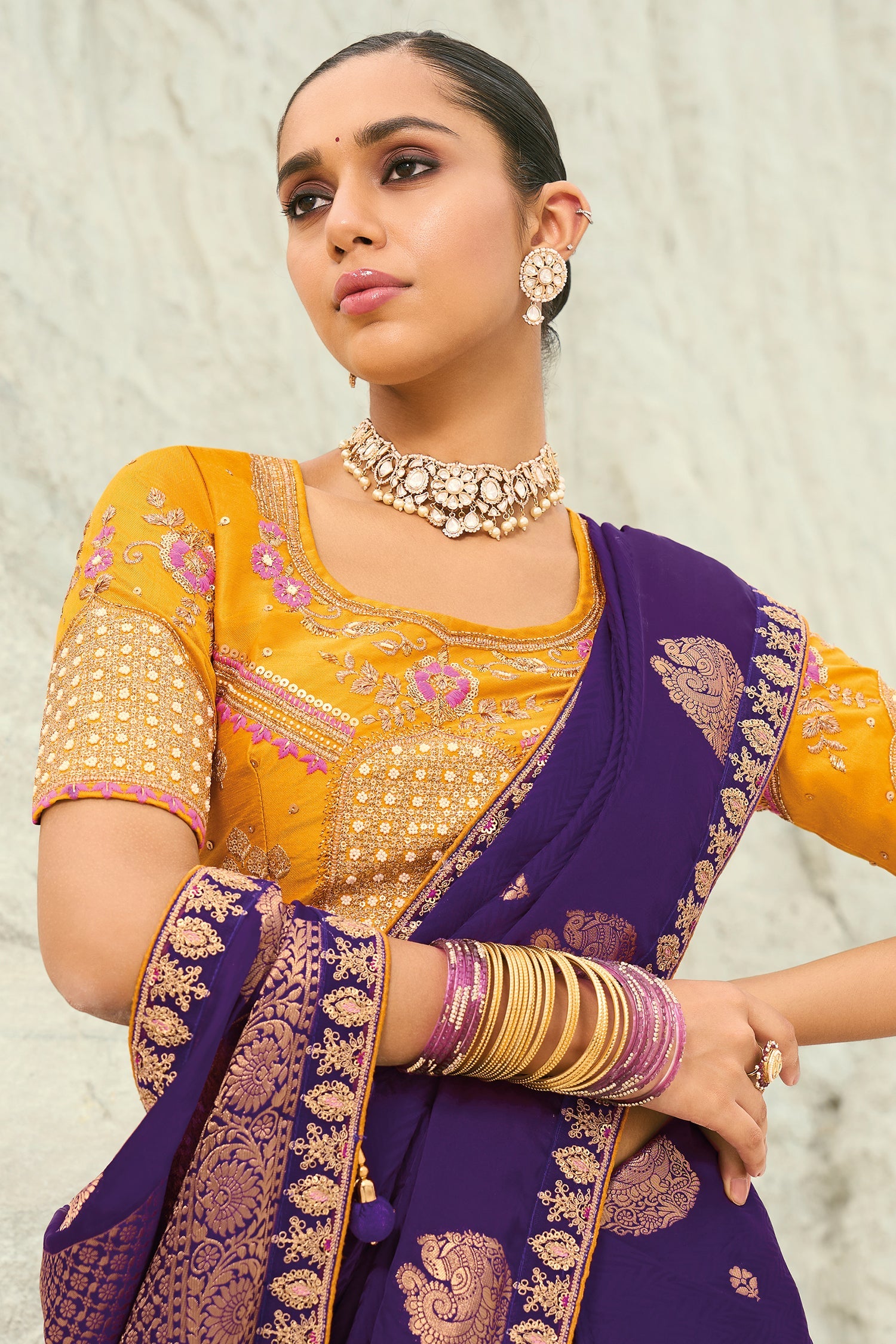 Dark Purple Viscose Woven Saree with Embroidery Border - purple viscose saree embroidery