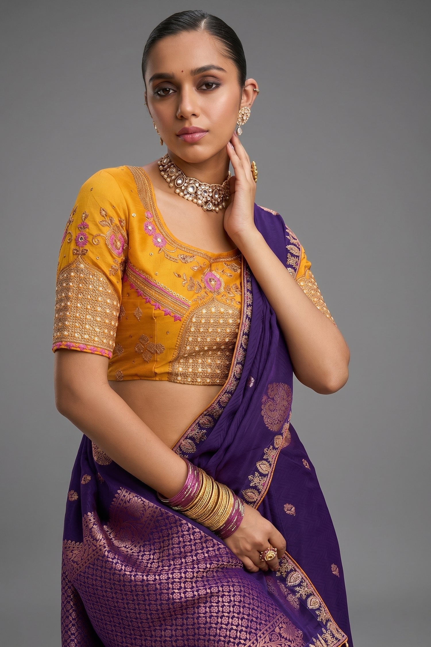 Dark Purple Viscose Woven Saree with Embroidery Border - purple viscose saree embroidery